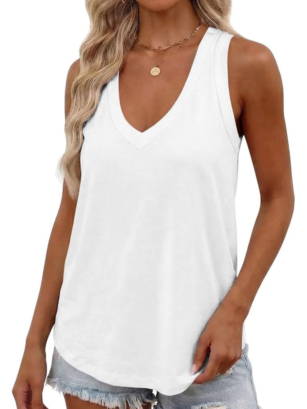 Summer Deep V Neck Tank Top - Loose Fit Flowy Sleeveless Shirt for Women